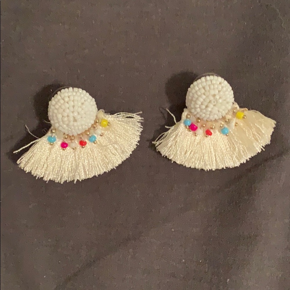 White fringe earrings